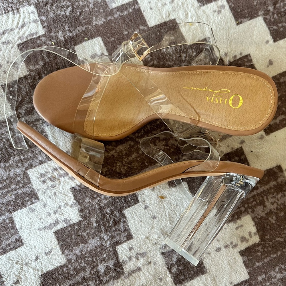 Clear & Nude Ankle Wrap Heels